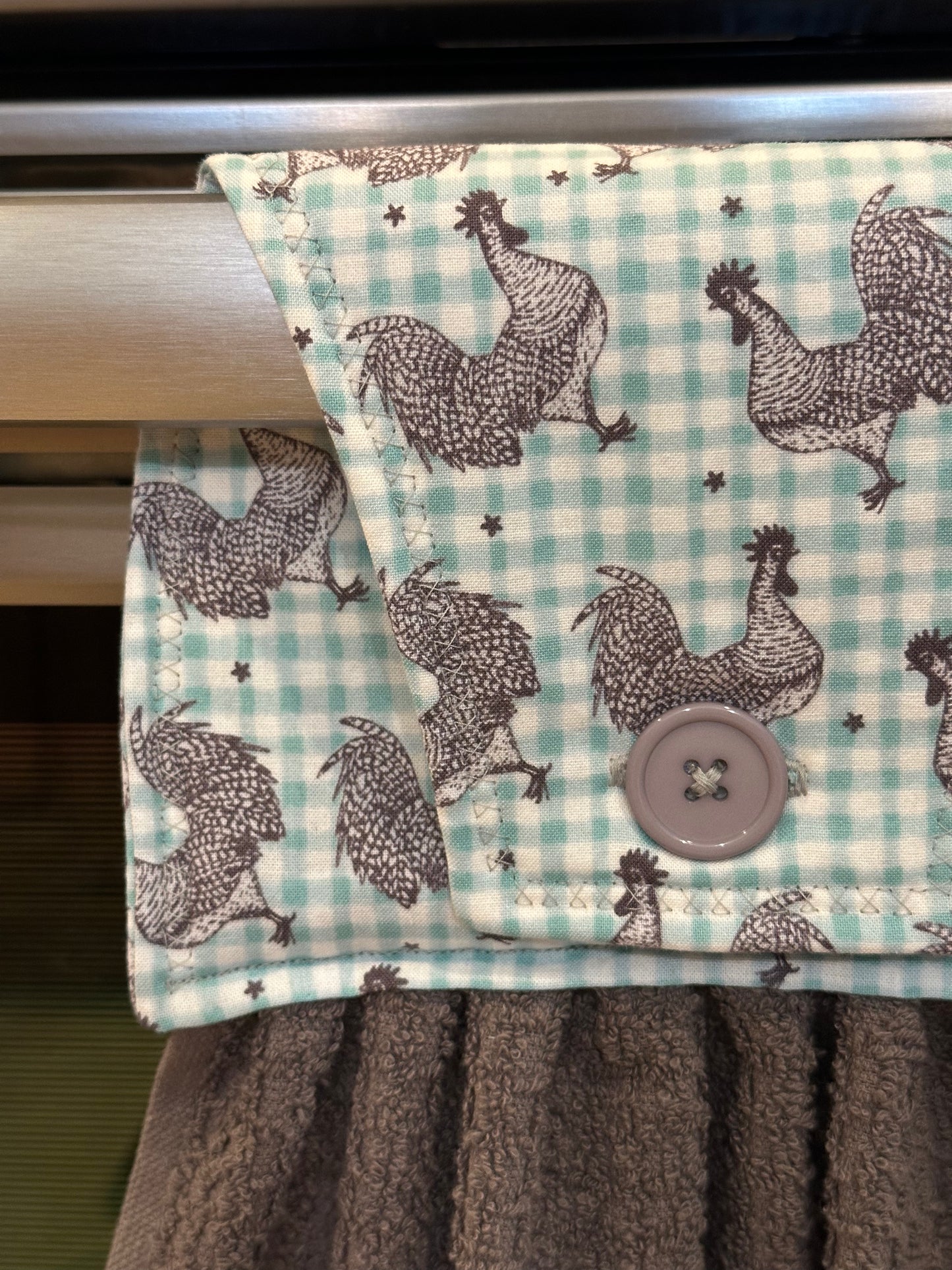 Blue Plaid Rooster Towel