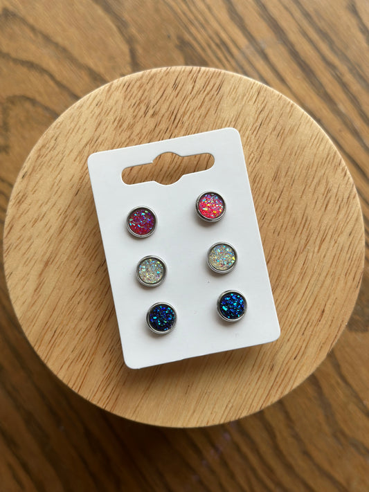 Set of 3 - Patriotic Druzy Earrings