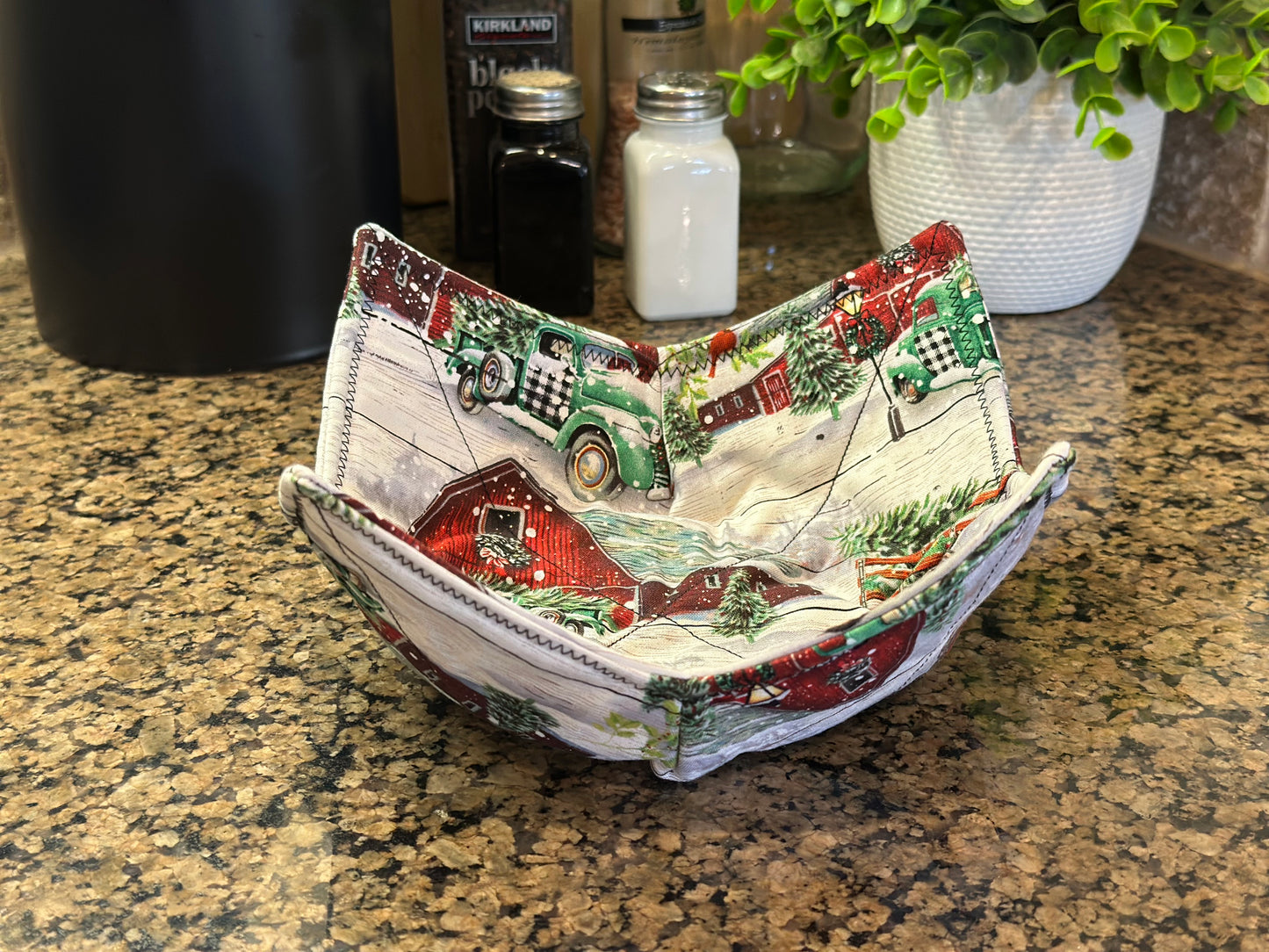 Green Truck in the Snow Microwave Bowl Cozy