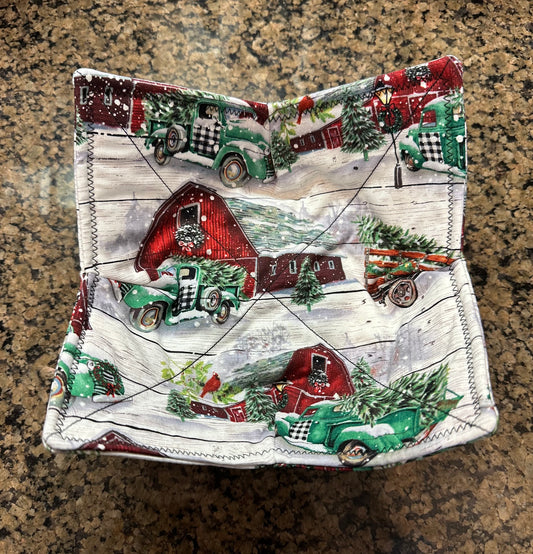 Green Truck in the Snow Microwave Bowl Cozy