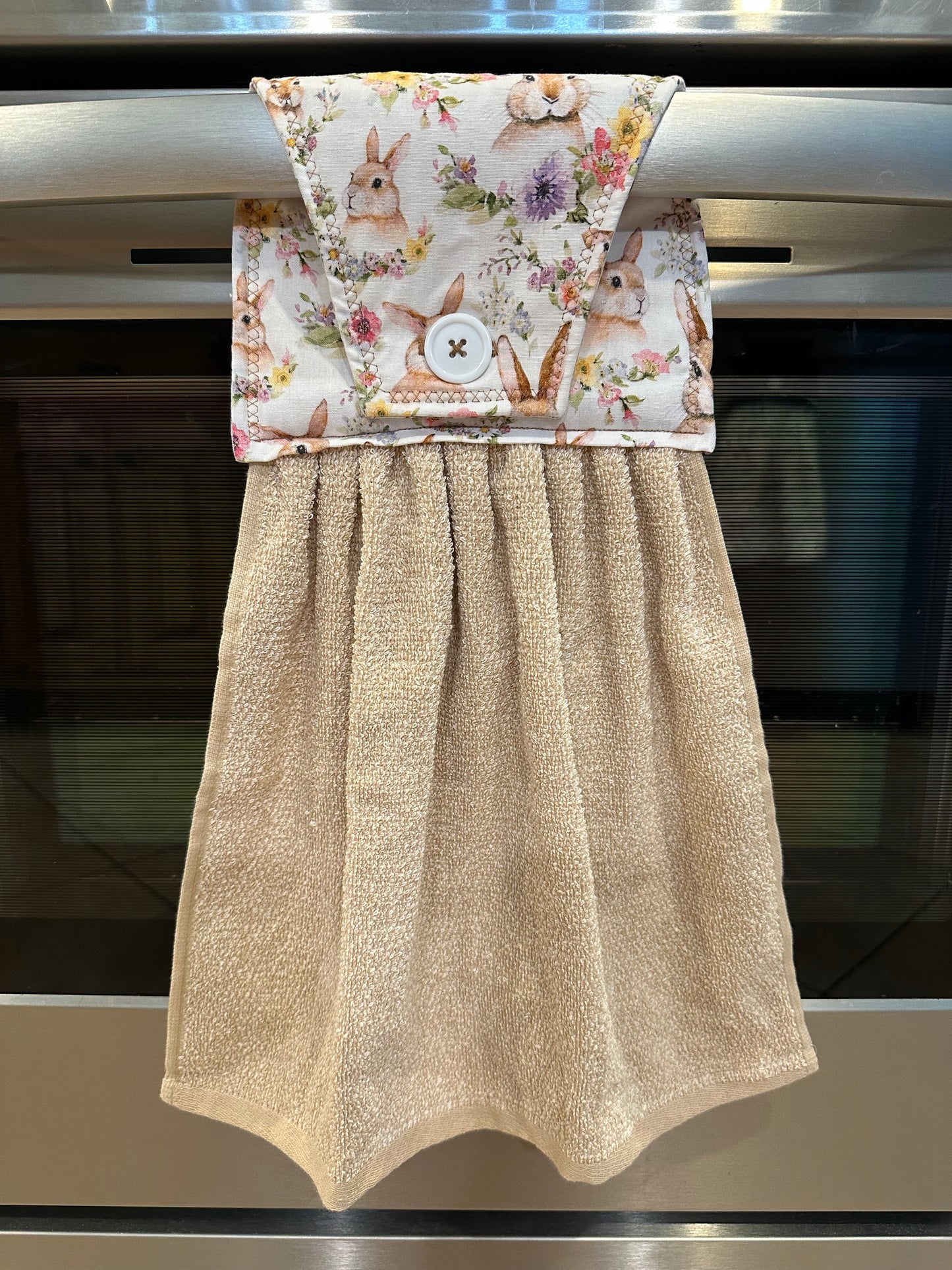 Dwarf Rabbit + Flowers Beige Towel