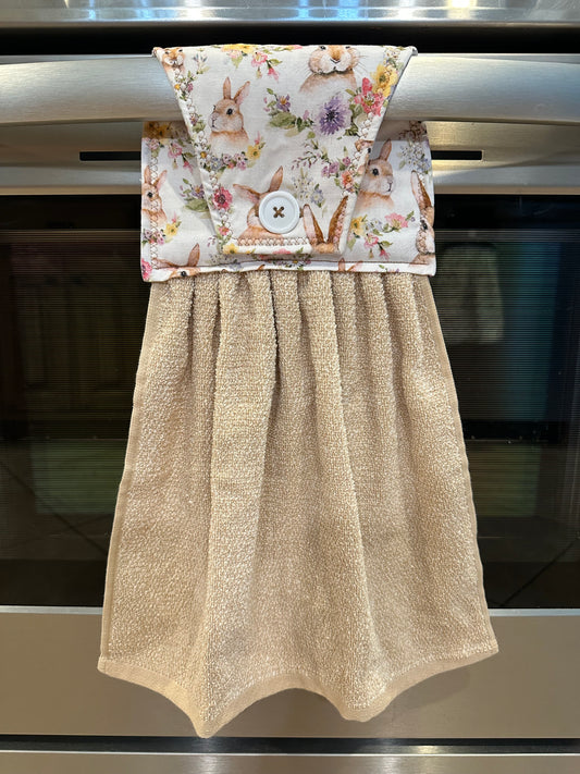 Dwarf Rabbit + Flowers Beige Towel