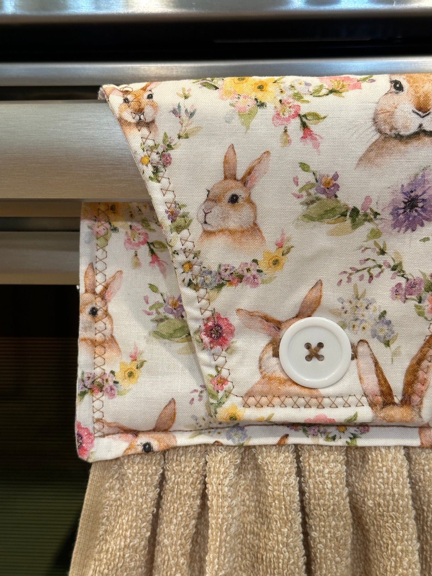 Dwarf Rabbit + Flowers Beige Towel