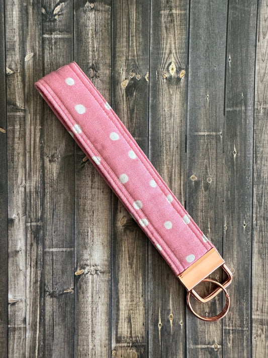 Pink and White Polka Dot Wristlet