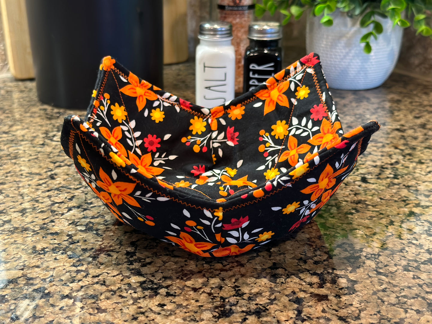 Japanese Orange Floral Microwave Bowl Cozy