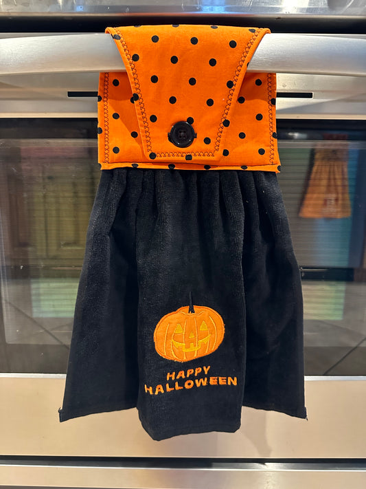 Happy Halloween Orange Polka Dot Towel