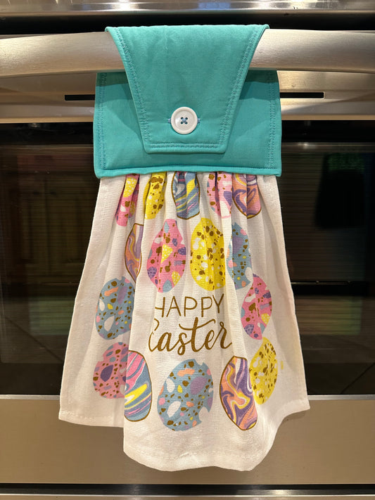 Happy Easter Watercolor Eggs (Teal) Towel