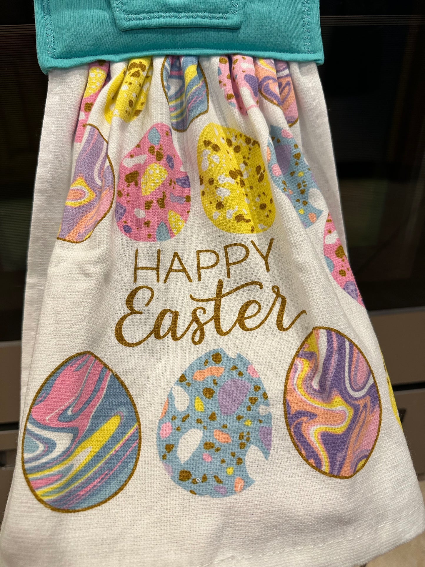 Happy Easter Watercolor Eggs (Teal) Towel