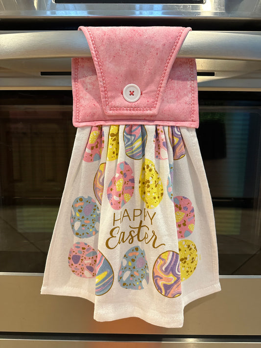 Happy Easter Watercolor Eggs (Pink) Towel