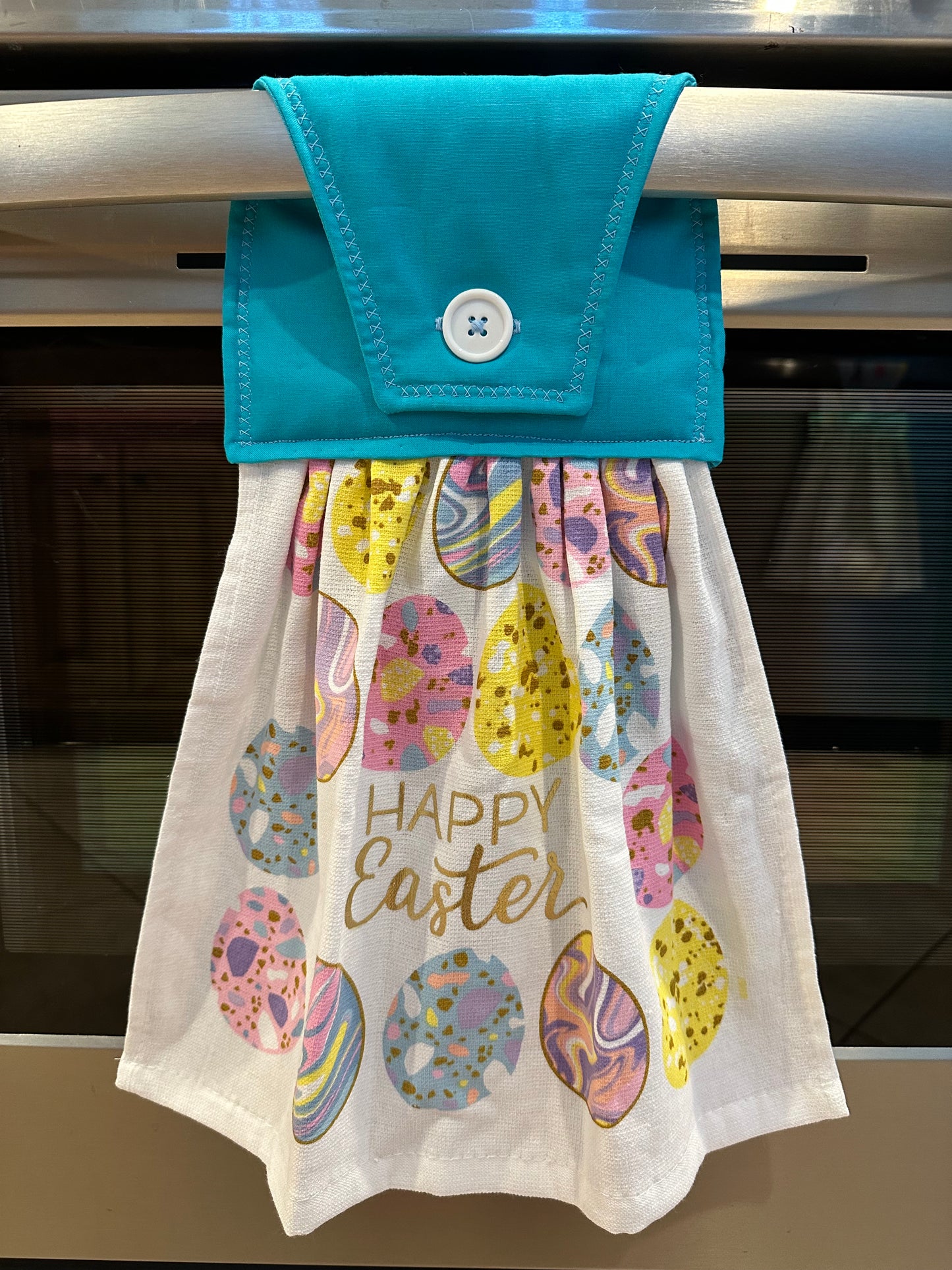 Happy Easter Watercolor Eggs (Blue Teal) Towel