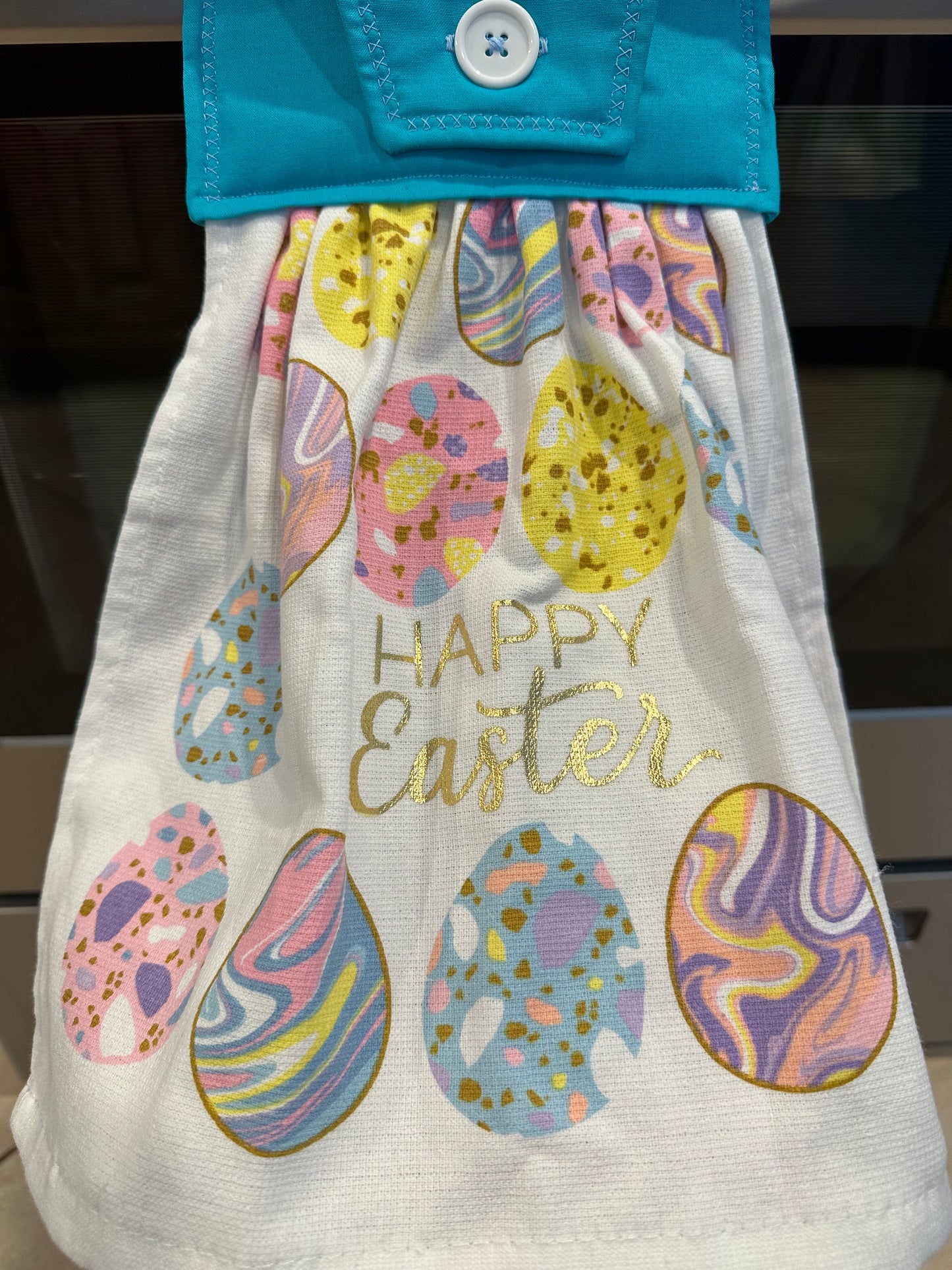 Happy Easter Watercolor Eggs (Blue Teal) Towel