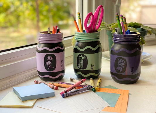 Crayon Inspired Hand Painted Mason Jars