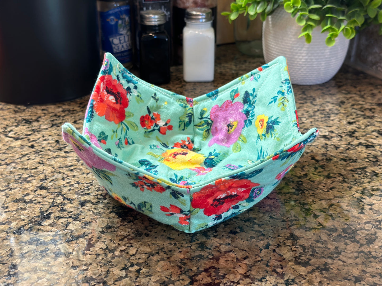 Aqua Floral Microwave Bowl Cozy