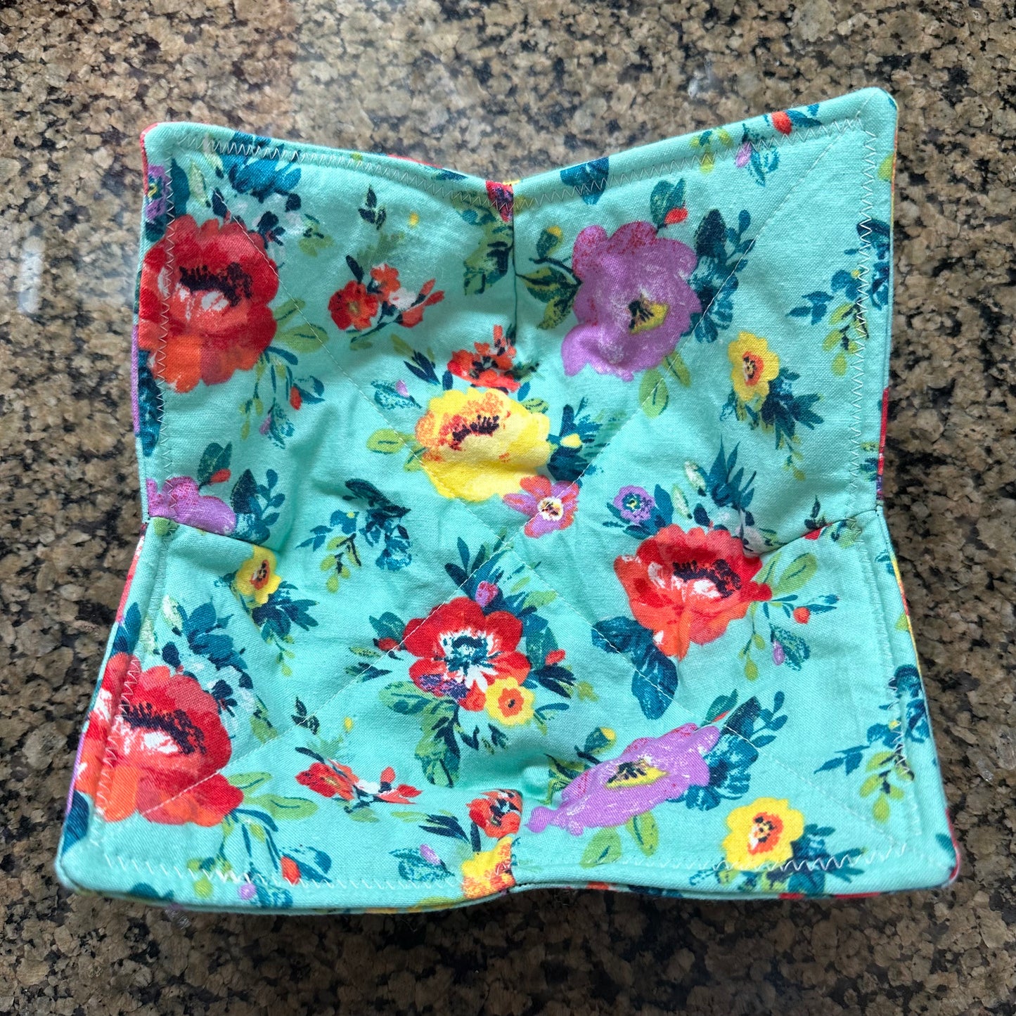 Aqua Floral Microwave Bowl Cozy