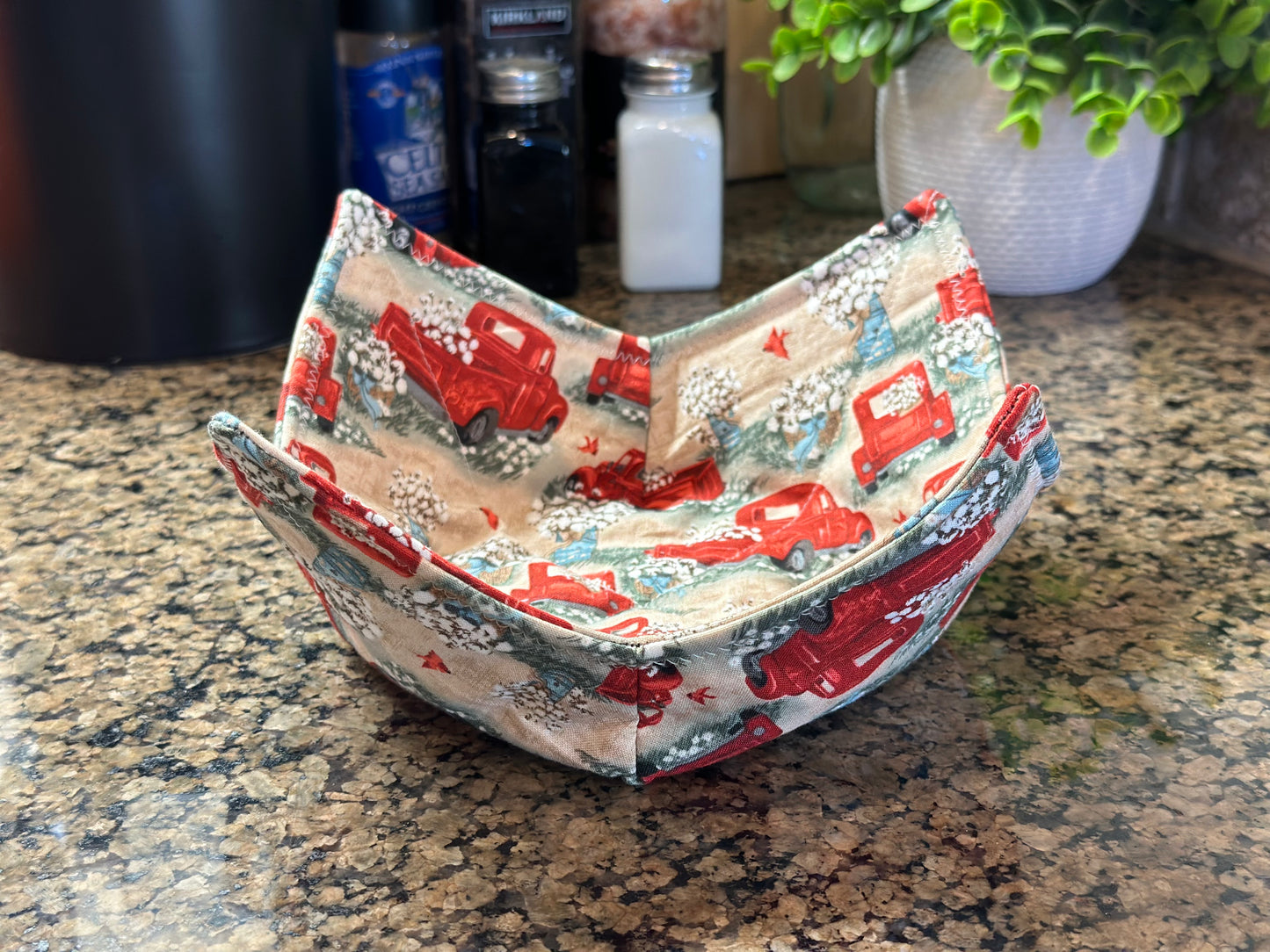 Red Truck + Cotton Microwave Bowl Cozy