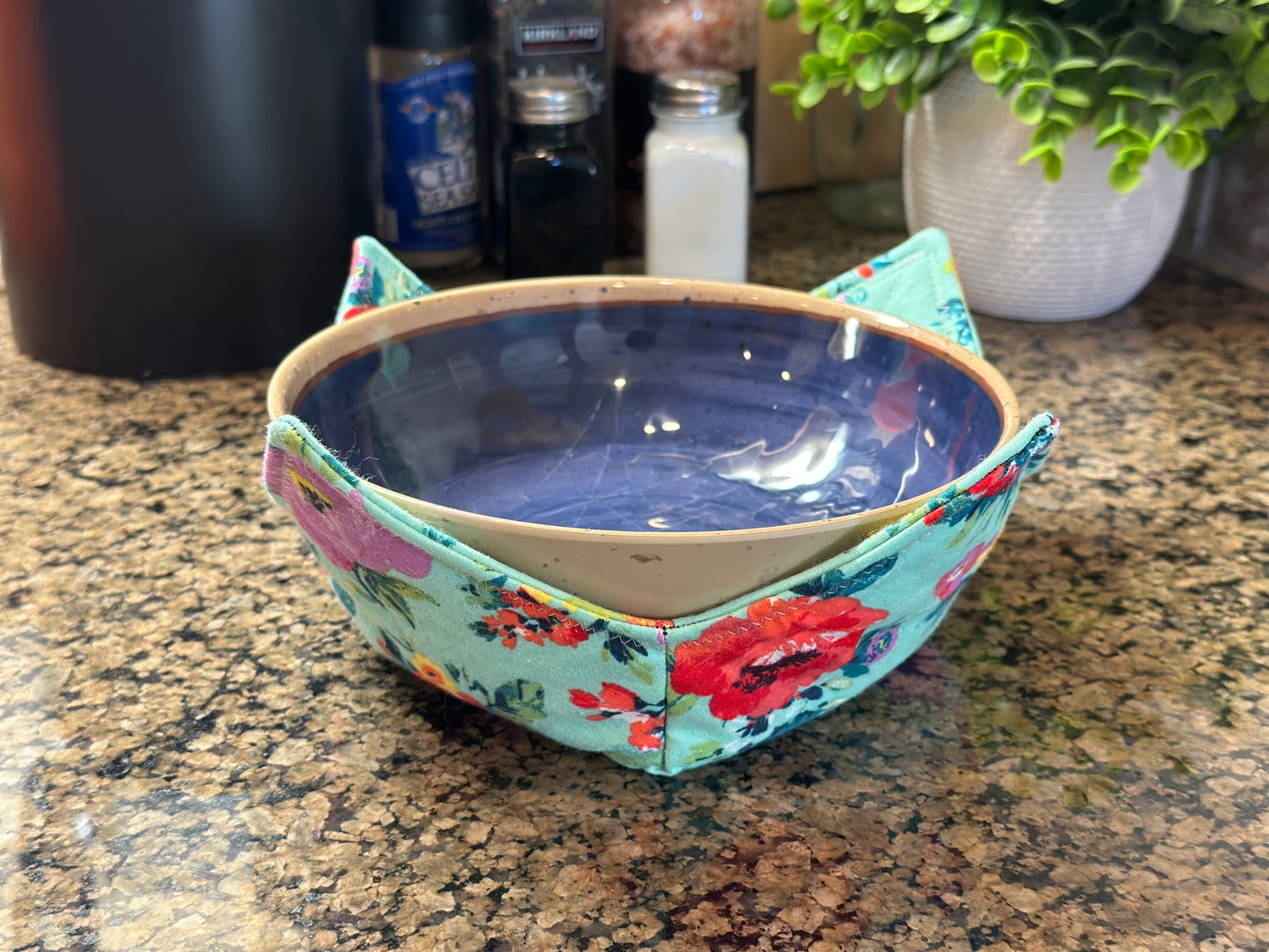 Aqua Floral Microwave Bowl Cozy
