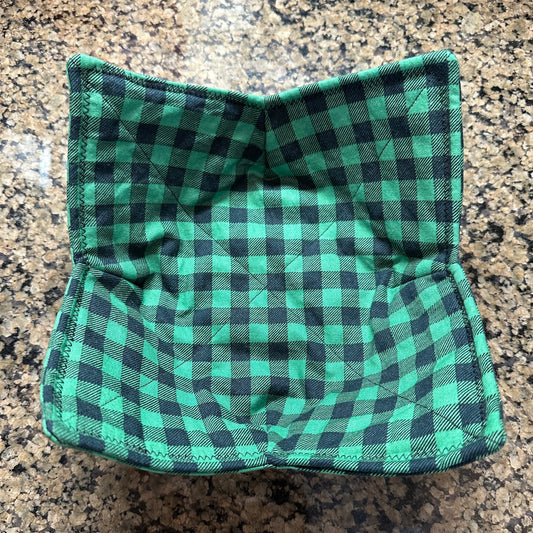Green + Black Buffalo Plaid Microwave Bowl Cozy