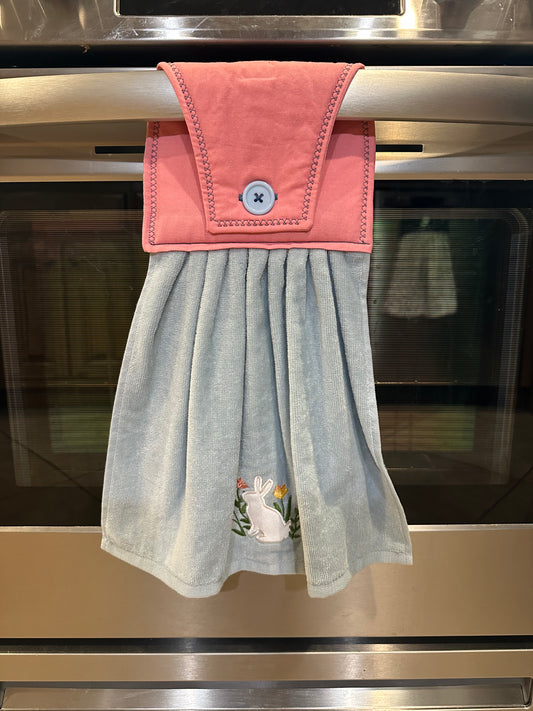 Embroidered White Bunny + Flowers Towel