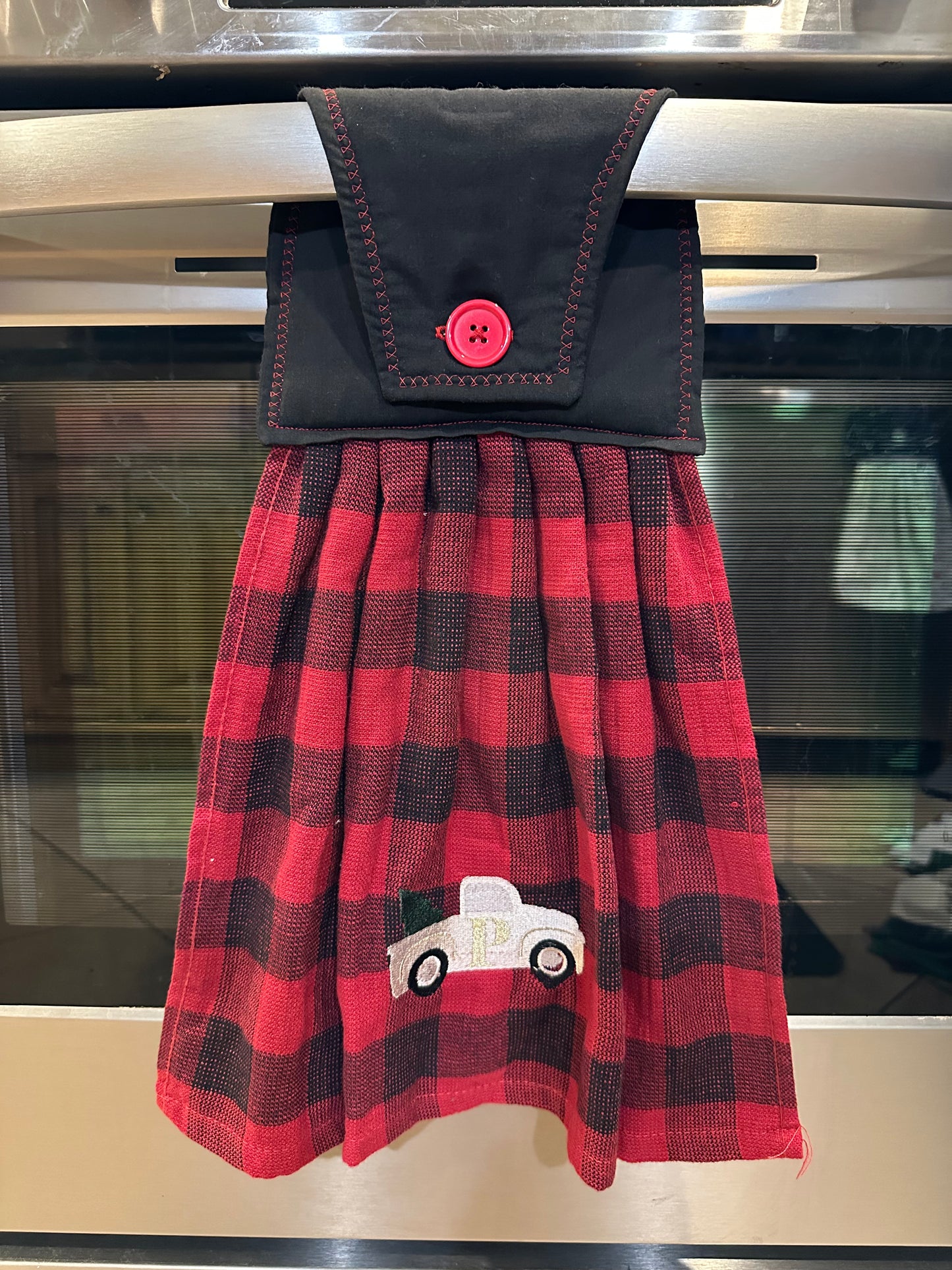 Embroidered P Truck Plaid Towel