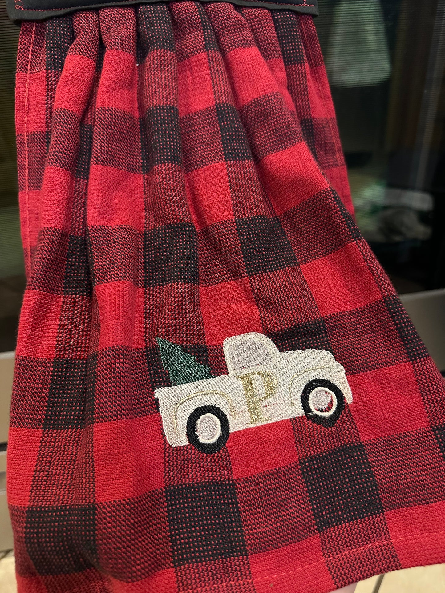 Embroidered P Truck Plaid Towel