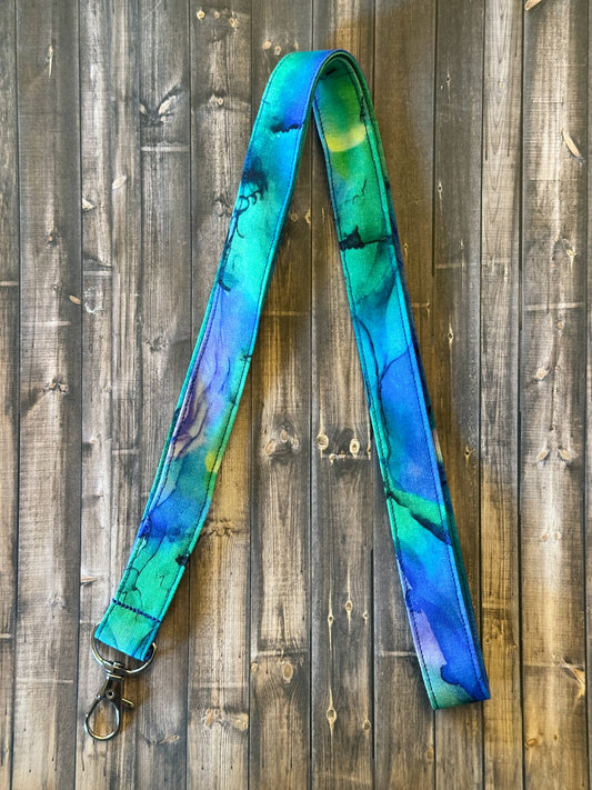 Green + Blue Watercolor Lanyard