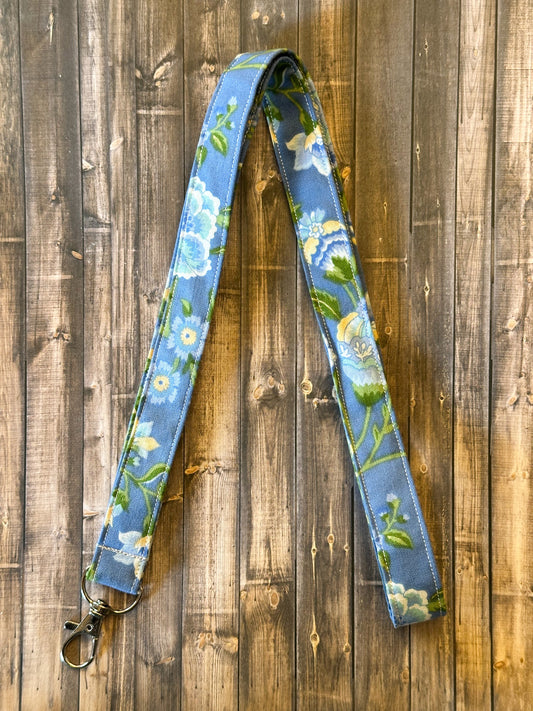 Dusty Blue Floral Lanyard