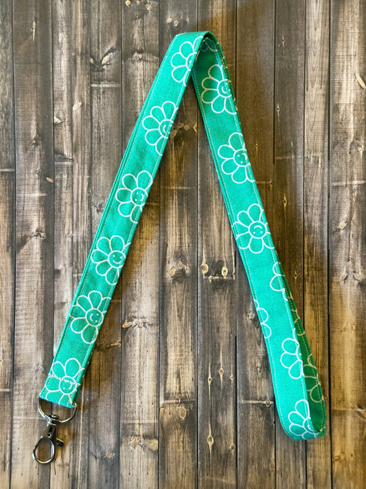 Smiley Face Daisy Flower Lanyard