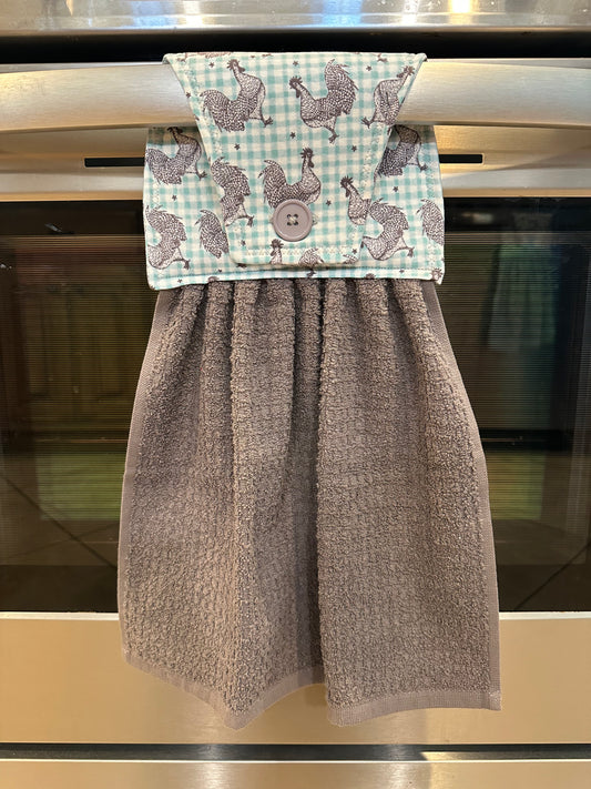 Blue Plaid Rooster Towel