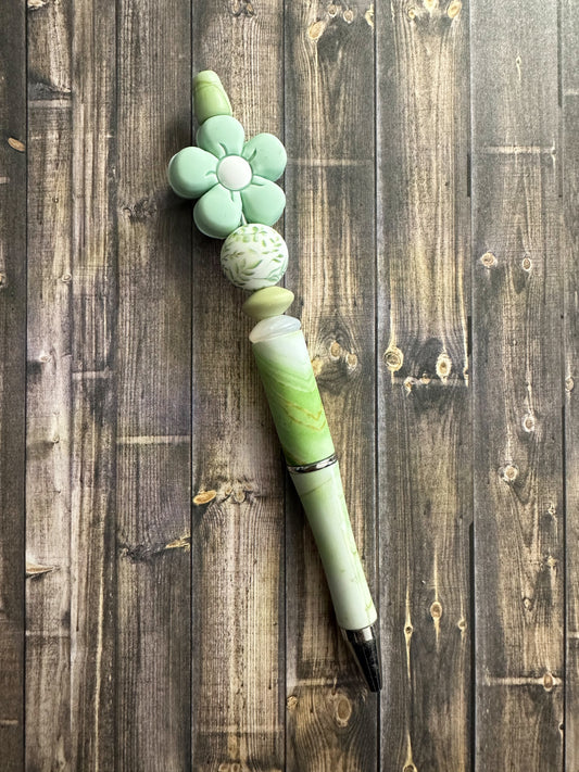 Mint Puffy Flower Pen