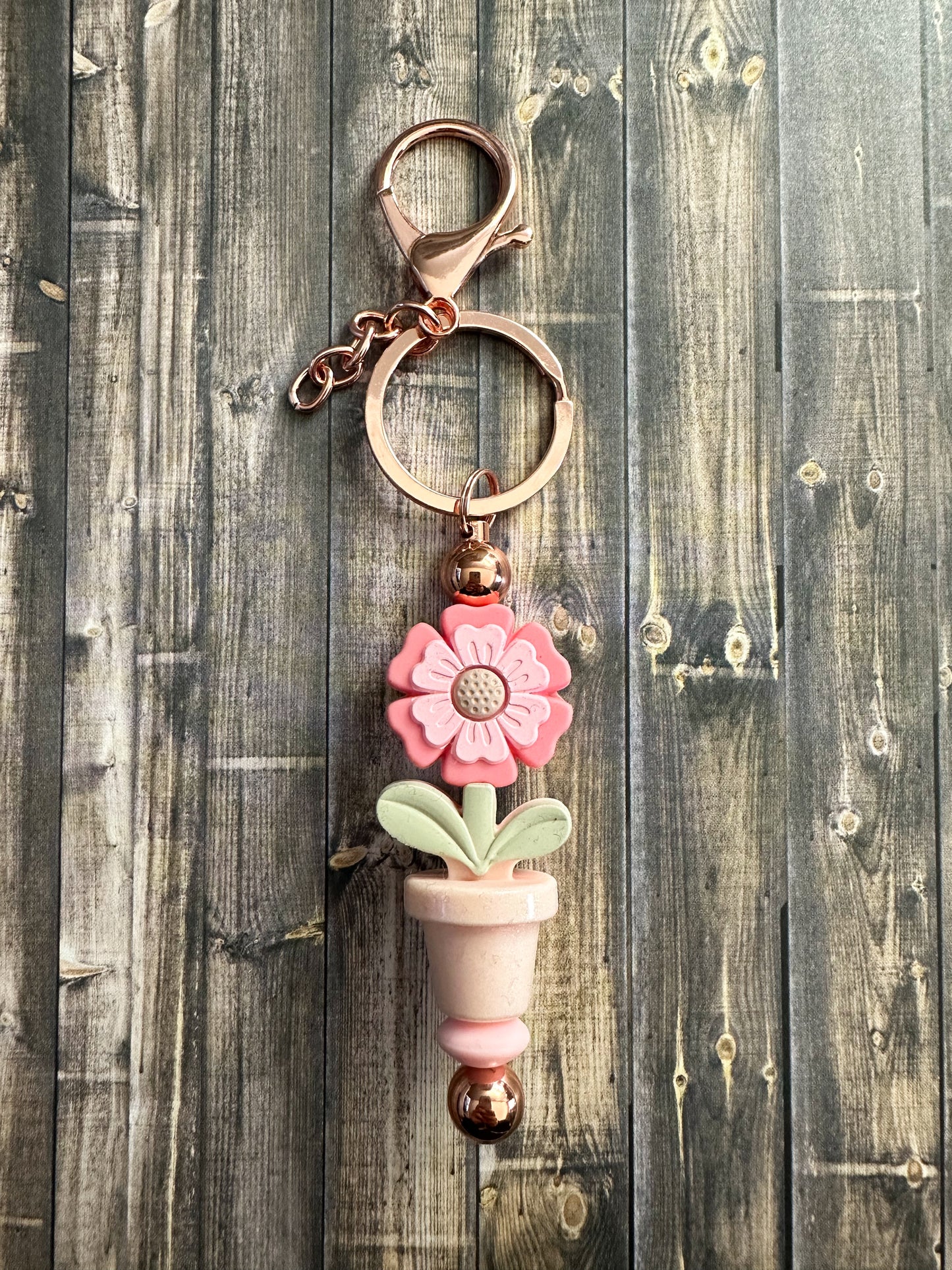 Rose Quartz Happy Flower Keychain