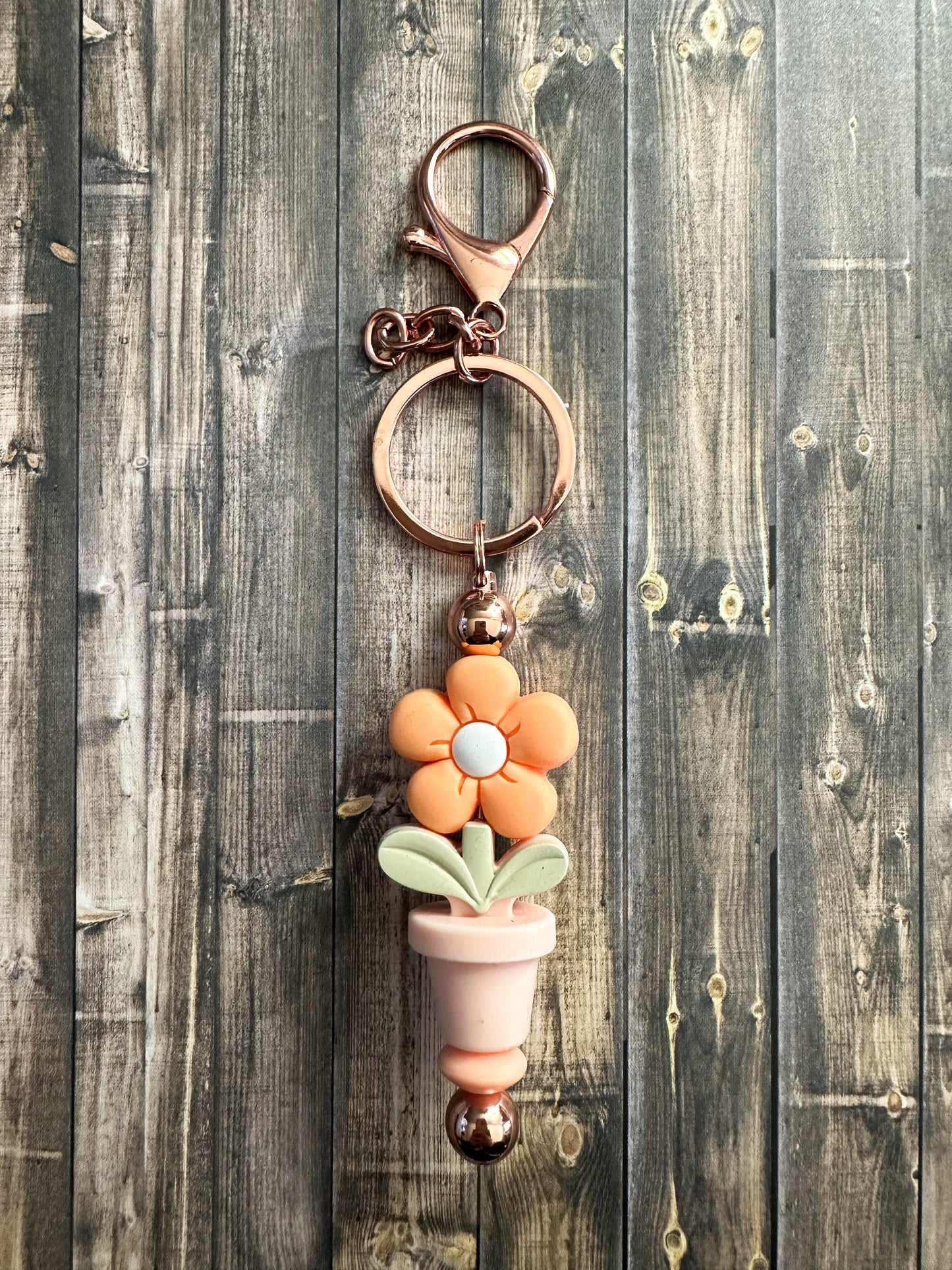 Puffy Peach Flower Keychain