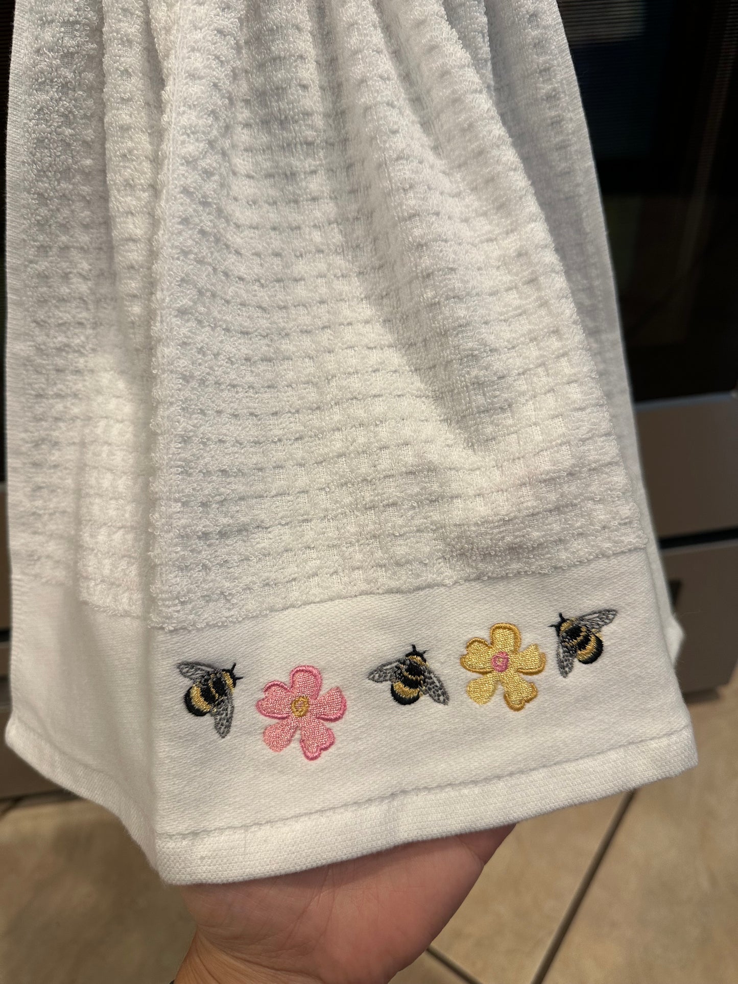 Embroidered Bees/Flowers Towel
