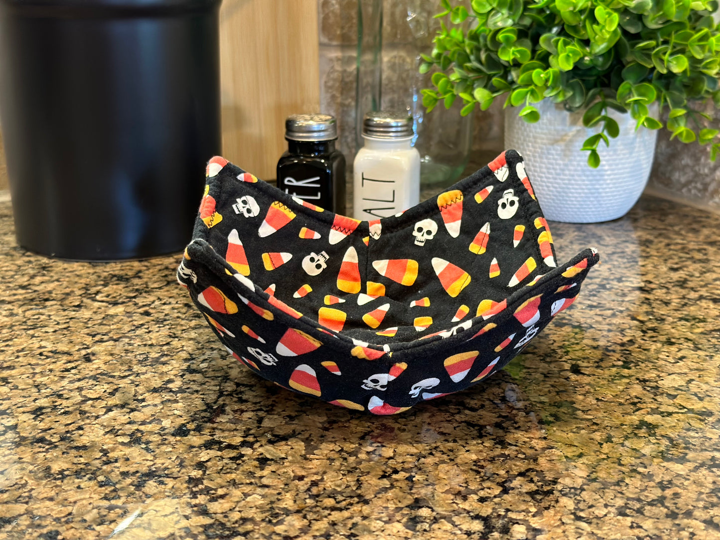 Skulls and Candy Corn Microwave Bowl Cozy