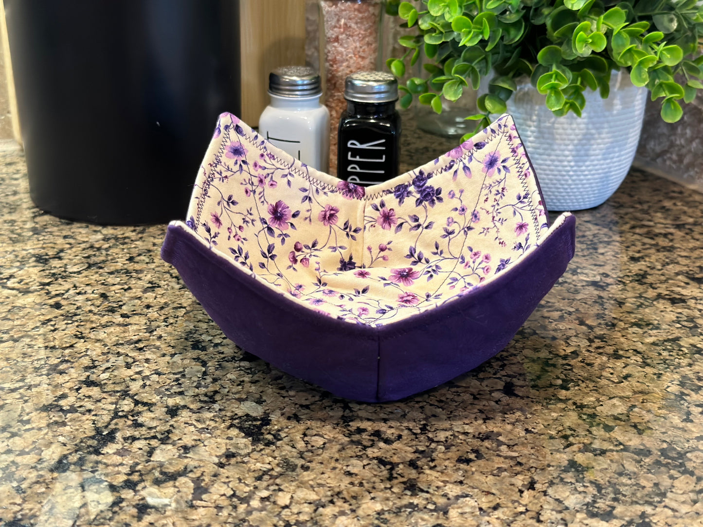 Purple Floral + Purple Solid Microwave Bowl Cozy