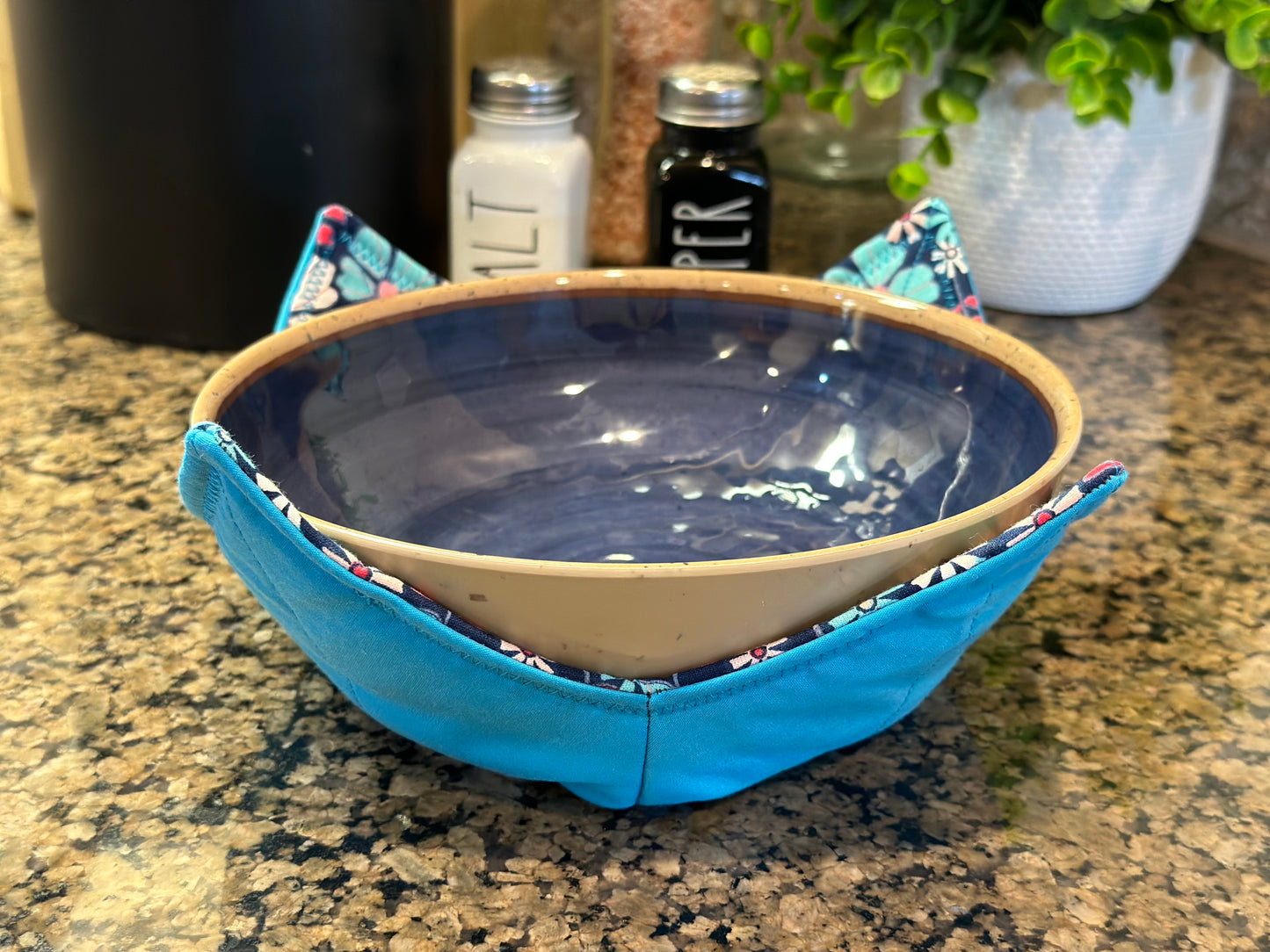 Tall Flowers + Teal Solid Microwave Bowl Cozy