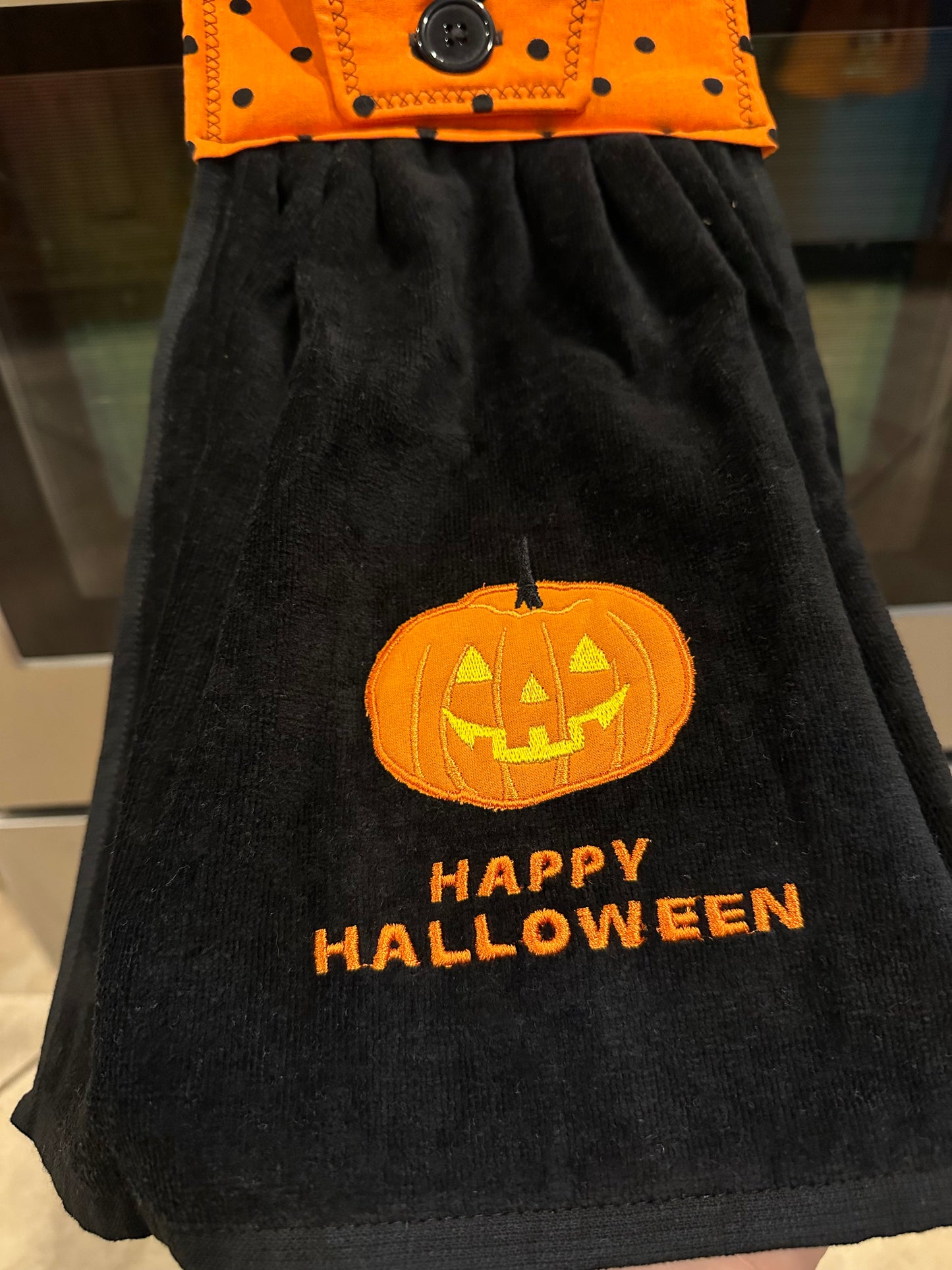 Happy Halloween Orange Polka Dot Towel