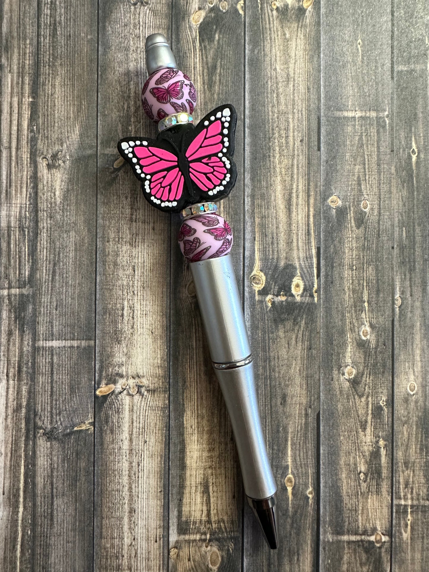 Pink Monarch Butterfly (Silver) Pen