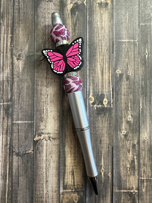 Pink Monarch Butterfly (Silver) Pen