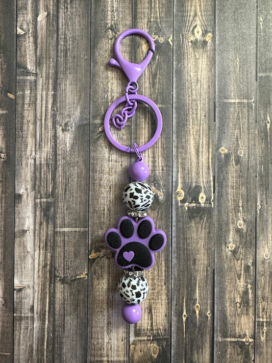 Purple Paw Print Heart Keychain