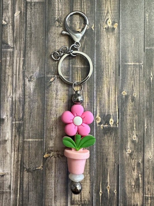 Puffy Pink Flower Keychain