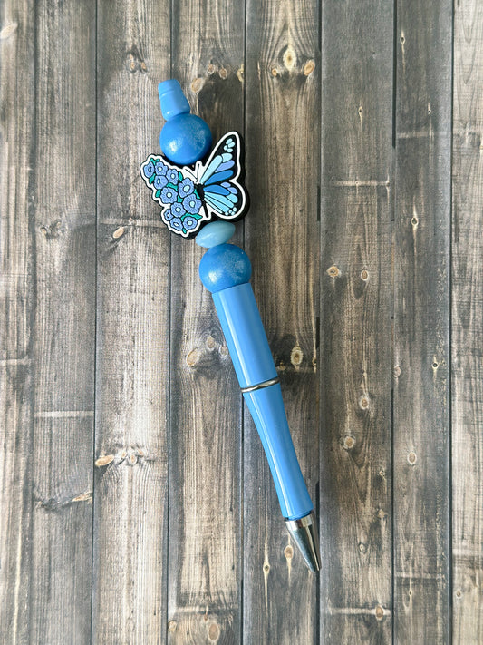 Blue Floral Monarch Butterfly Pen