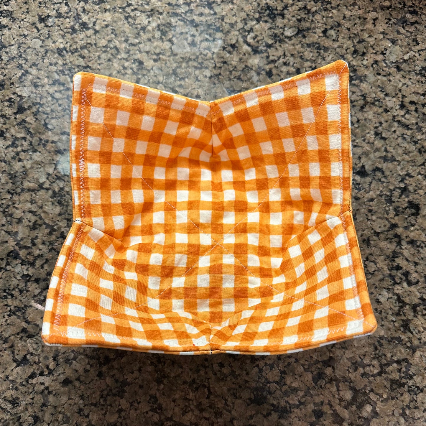 Orange and White Gingham Microwave Bowl Cozy