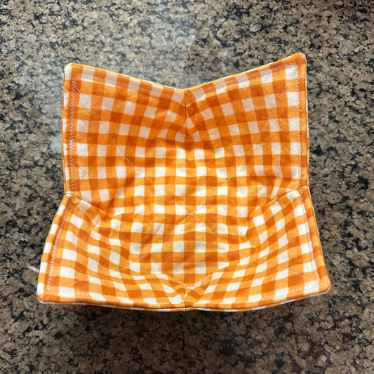 Orange and White Gingham Microwave Bowl Cozy