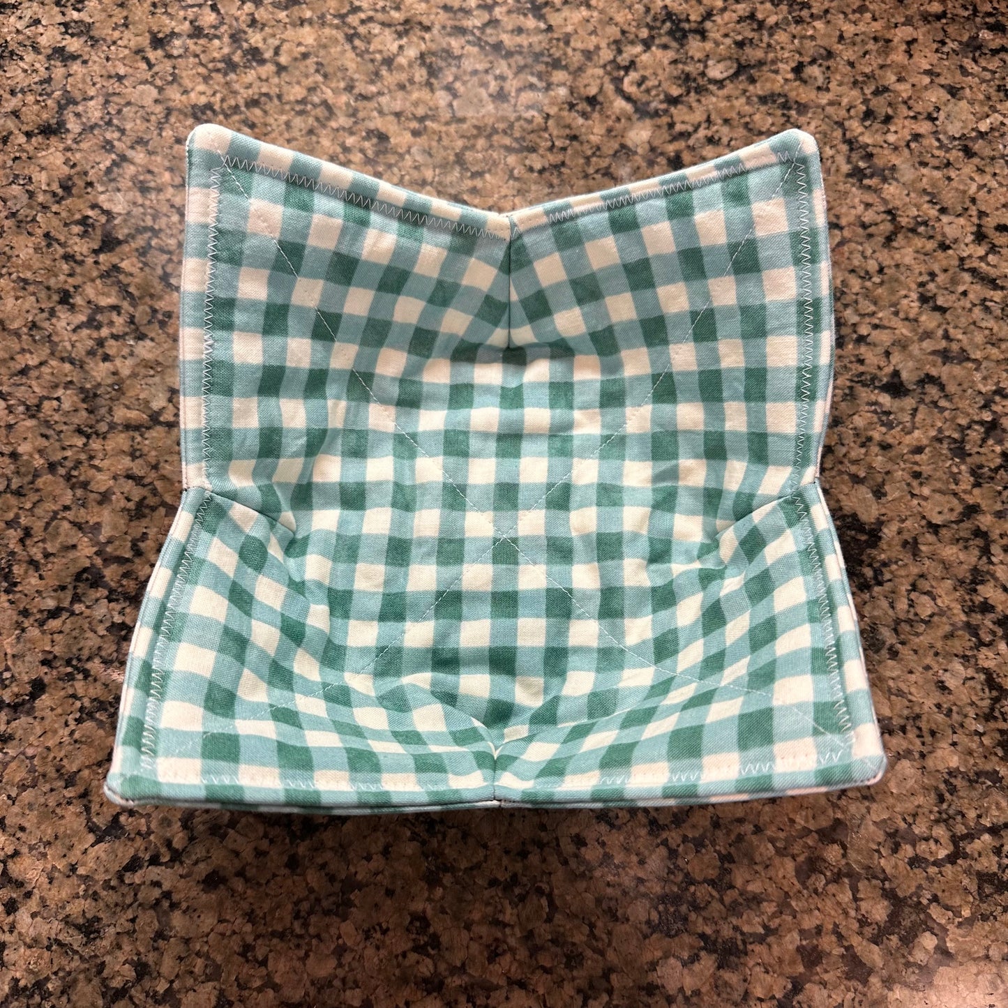 Teal and White Gingham Microwave Bowl Cozy