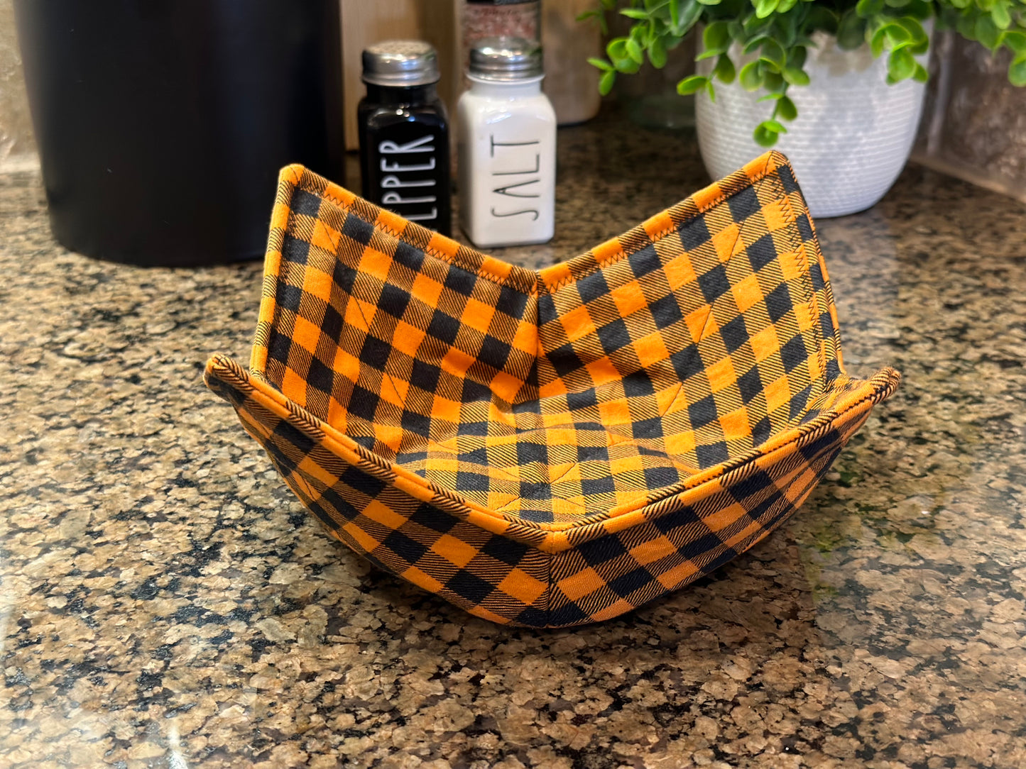 Orange and Black Plaid Microwave Bowl Cozy
