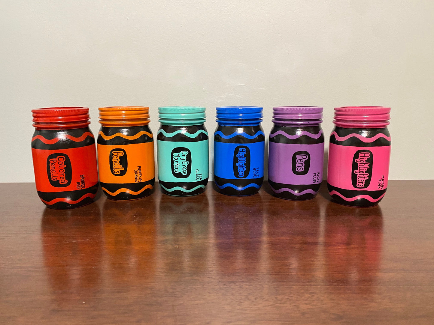Crayon Inspired Hand Painted Mason Jars